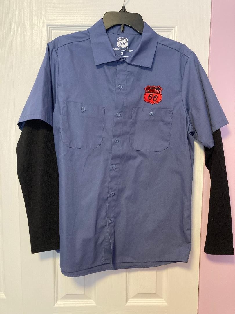 NWT Phillips 66 Shirt Long Sleeve Button Up Mechanic Friday Night Racing Blue S