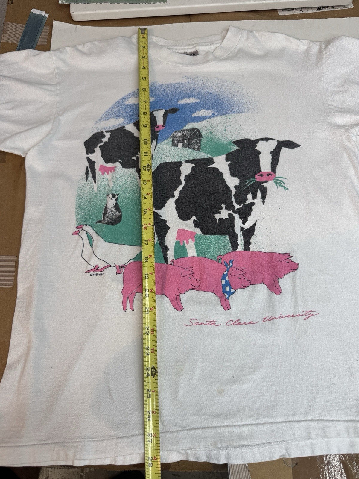 Vintage Santa Clara University SCU Tee Tshirt 1988 Cow Cat Pig Duck California