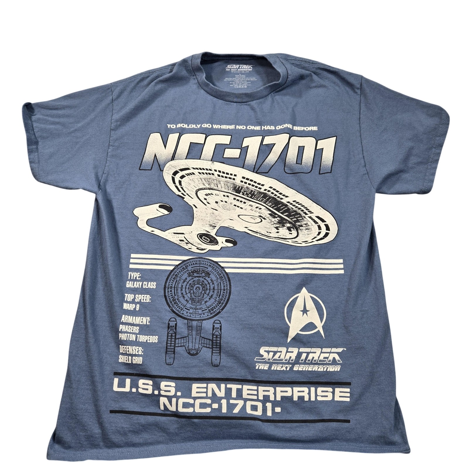 Star Trek Shirt Mens Large Blue USS Enterprise NCC-1701 TNG Tagless Graphic Tee