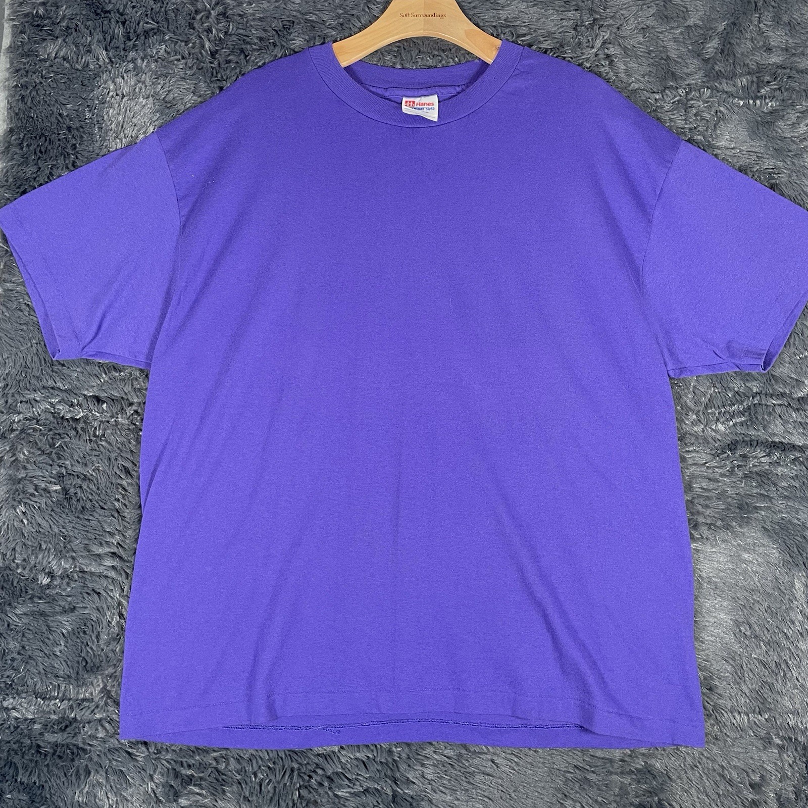 VINTAGE HANES HEAVYWEIGHT T-SHIRT MEN&rsquo;S SIZE XL BLANK PURPLE SINGLE STITCH USA