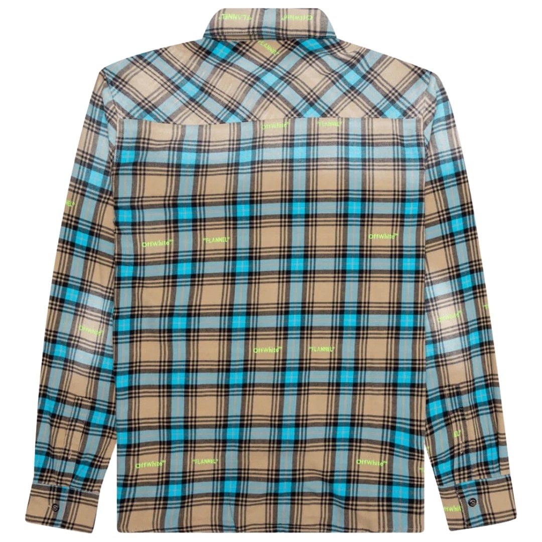 Off-White Helvetica Pattern Camel Beige Flannel Shirt
