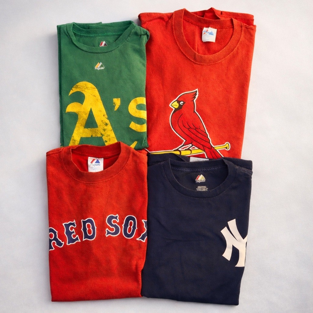 Majestic MLB T-Shirt Bundle 2XL/L Red Sox Yankees A&rsquo;s Cardinals Vintage Lot of 4