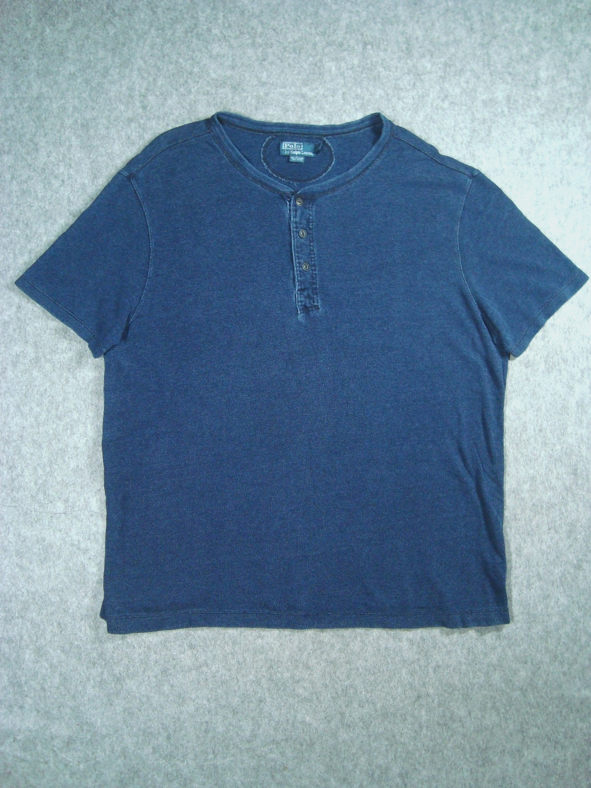 Polo Ralph Lauren Henley Shirt Mens 2XL Indigo Blue Wash Short Sleeve Cotton