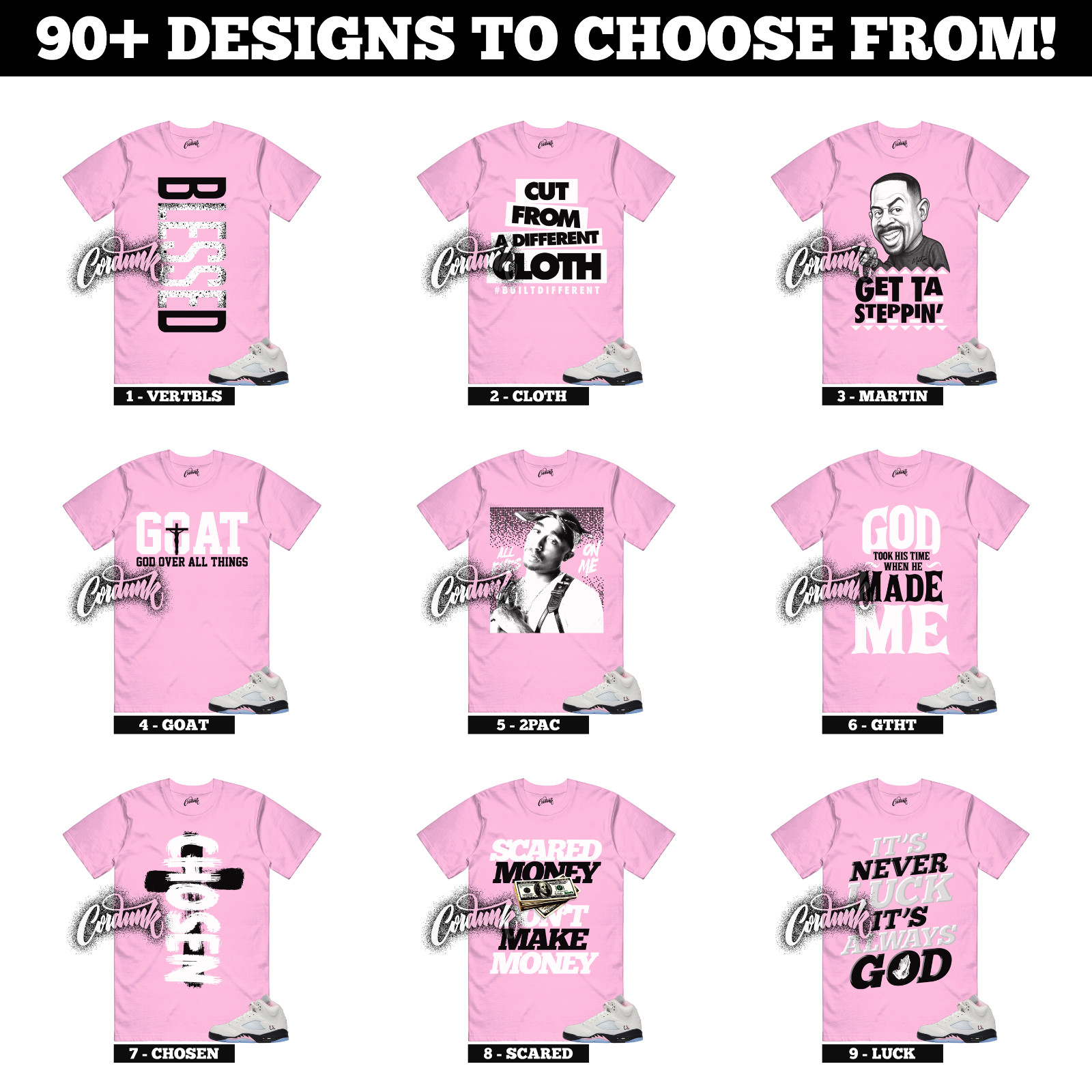 5 Medium Soft Pink White Black Foam Triple Sneaker T Shirt