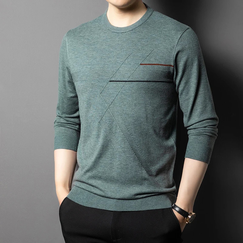 Anti-Pilling High-End Knit Men Pullover Sweater Jumper New Lightweight Round Nec