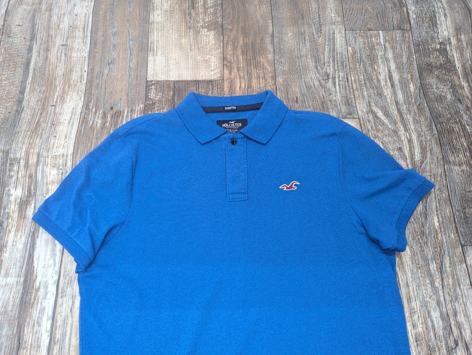 Mens Hollister Blue Epic Flex Stretch Short Sleeve Polo Shirt Size Large Blue 🩵