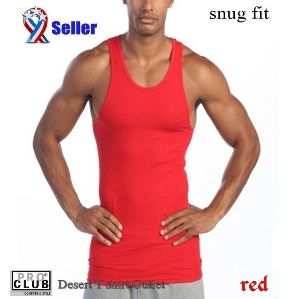 Lot 2 PRO CLUB A SHIRTS TANK TOP RED ProClub Men&rsquo;s Wife Beater Undershirts S-7XL