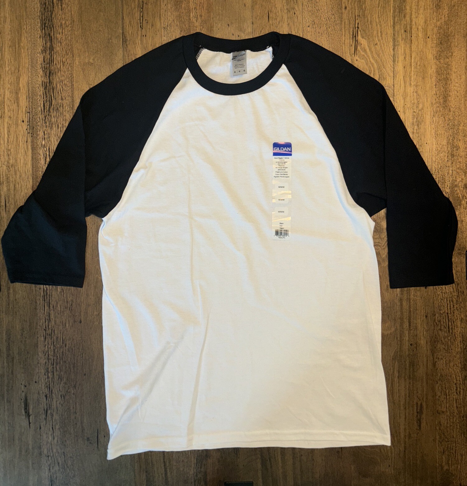 Gildan Medium 5700 Men&rsquo;s Baseball T-Shirt 3/4 Sleeve Raglan Black/White NWT