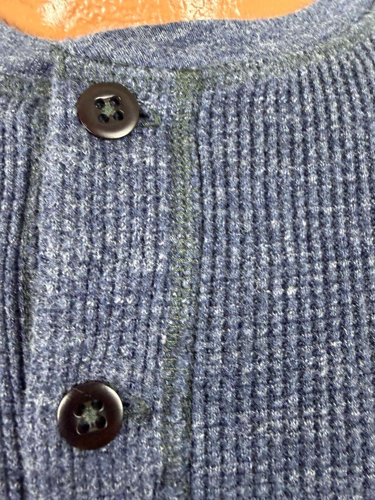 Wallace Barnes Shirt Men Medium Waffle-Knit Henley Thermal Minimal Heather Navy