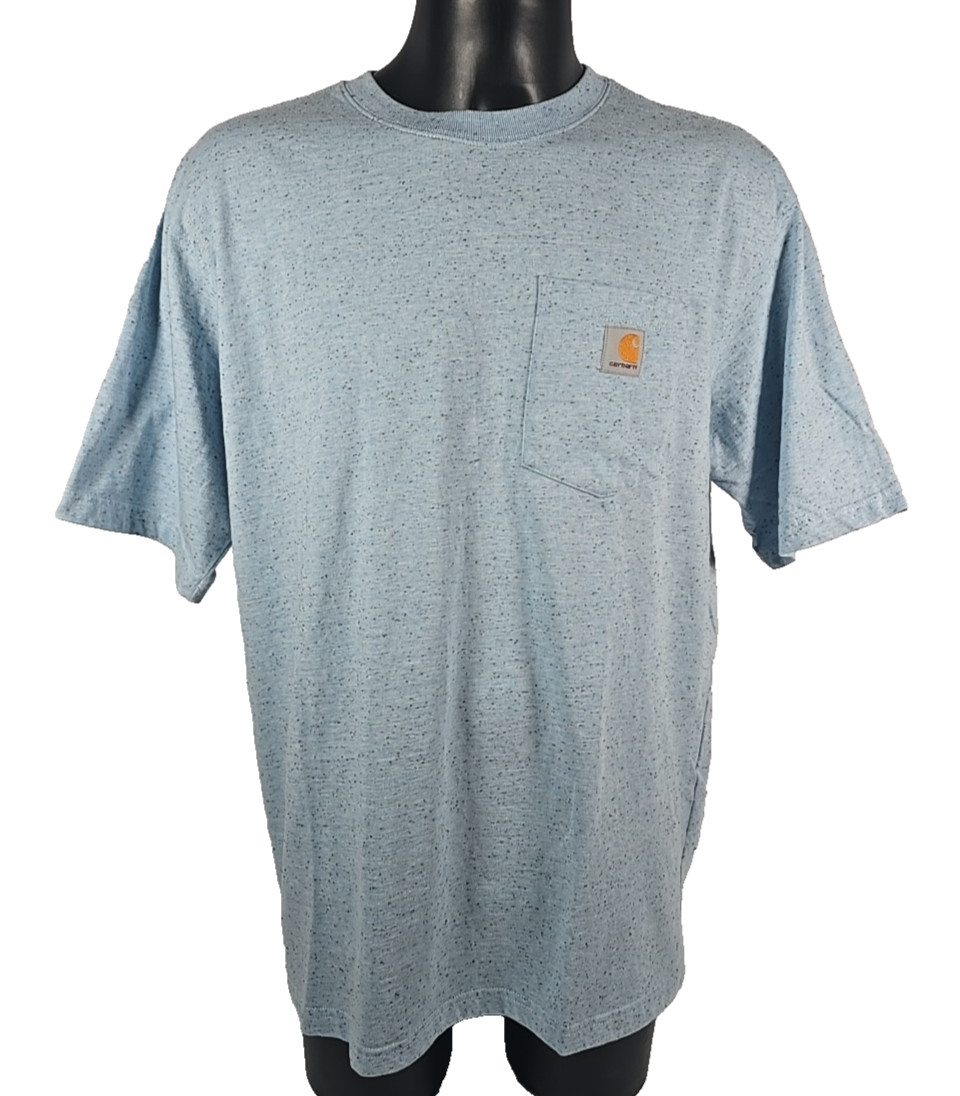 CARHARTT Short Sleeve Loose Fit T-Shirt Blue Flecked Patch Pocket Men&rsquo;s Large