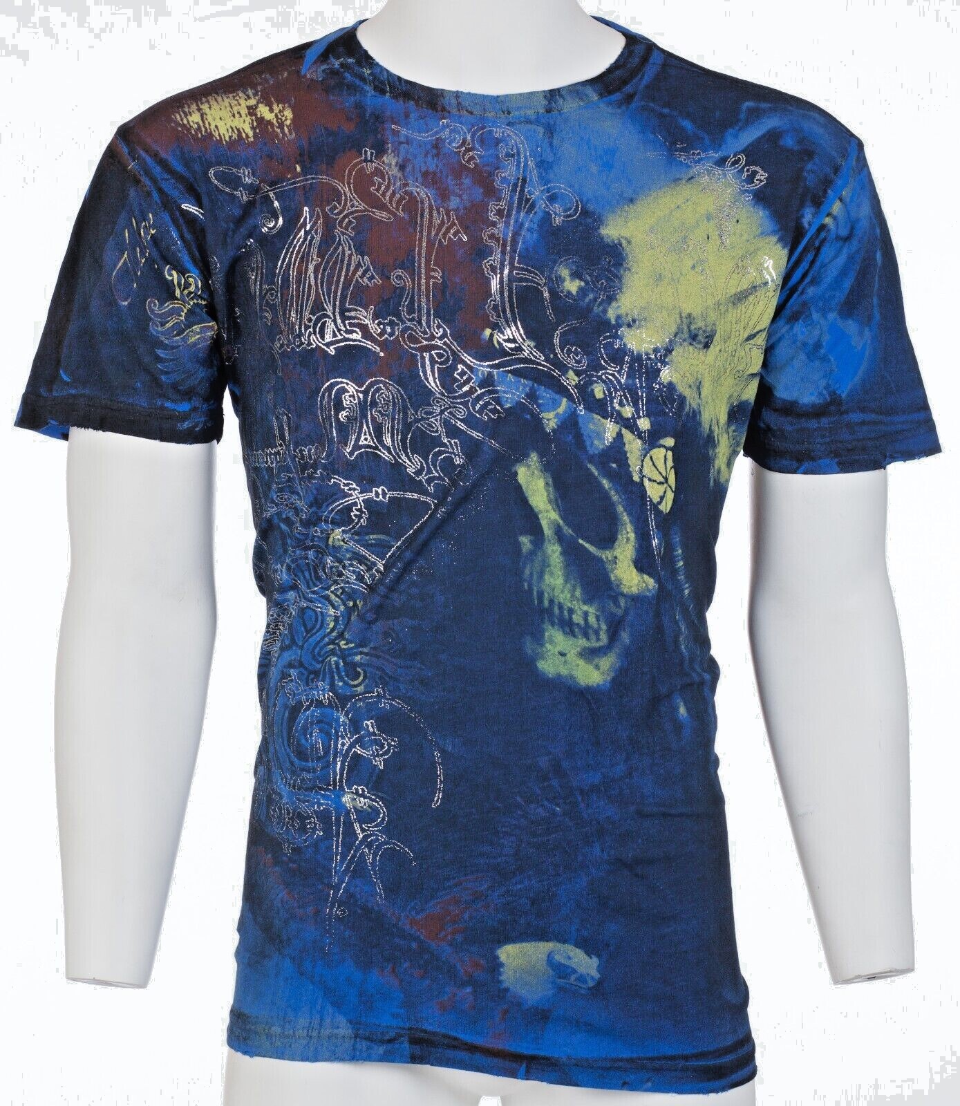 Rare $62 AFFLICTION Blue PORTRAIT Short Sleeve Slim Fit Y2K T-shirt NWT