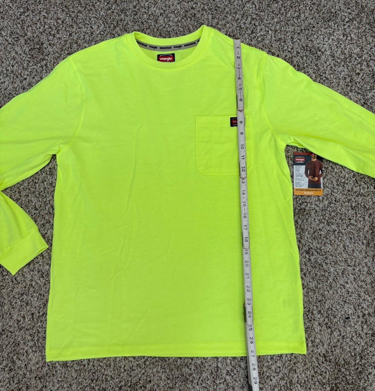 New Wrangler Workwear Men&rsquo;s Hi-Vis Yellow Heavyweight T-Shirt Tee Pocket MEDIUM