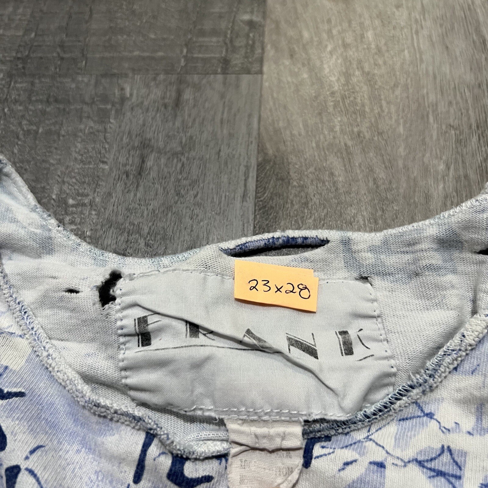 Vintage FRANK Abstract All Over Print Blue/White 80s Distressed Boho Zen T Shirt