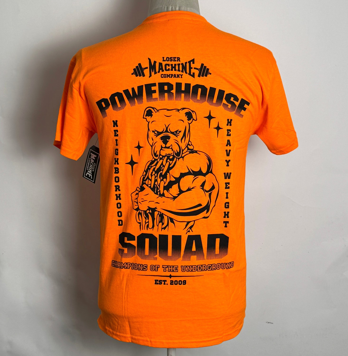 Loser Machine Men&rsquo;s T-Shirt Powerhouse Orange Size M NWT Weightlifting Dog