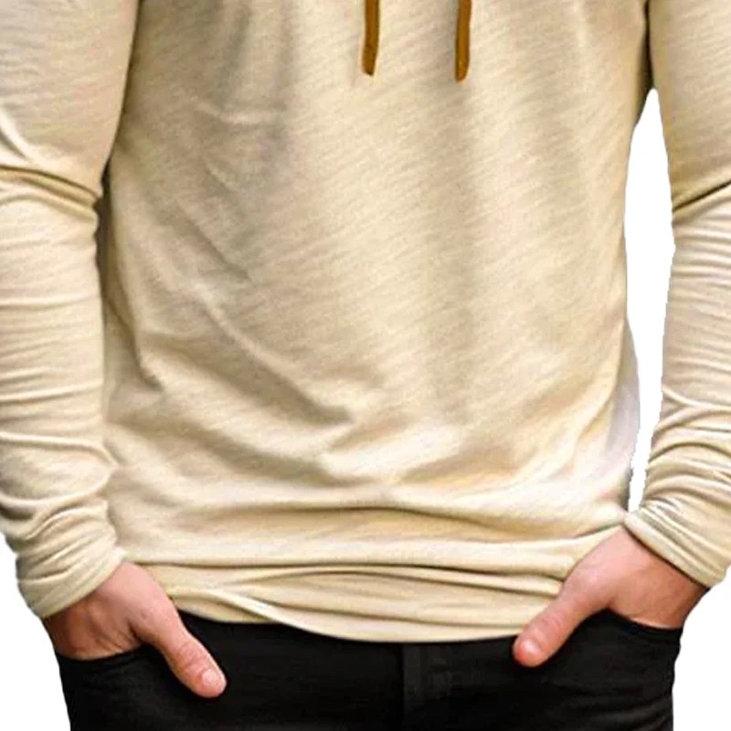 Men&rsquo;s Casual Long Sleeve T-Shirt Unique Pile Collar Soft Feel Khaki Size XL