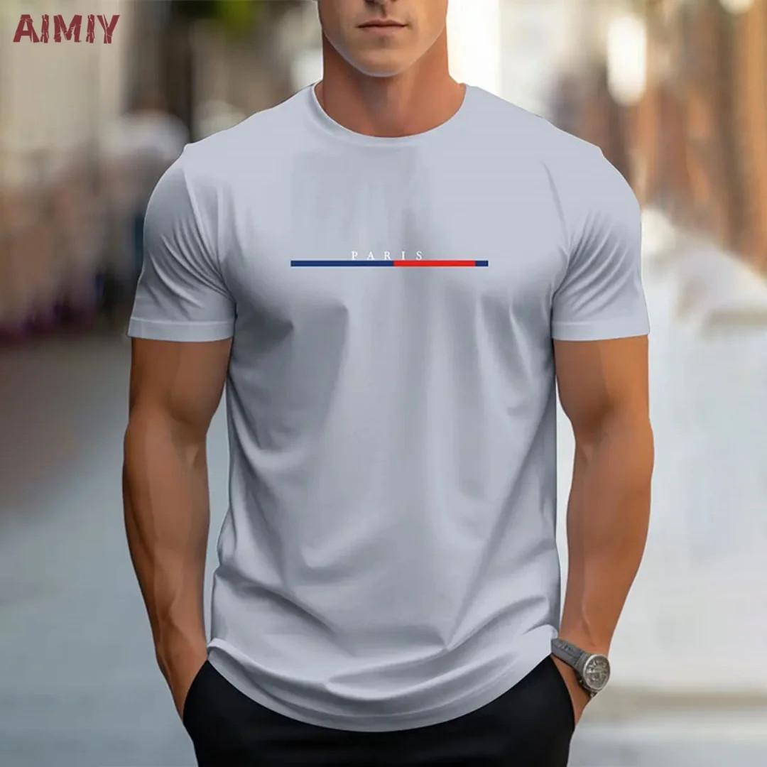 Summer Men&rsquo;s T-shirt Top Casual Loose Fit Oversized T-shirt PARI Letter Pattern