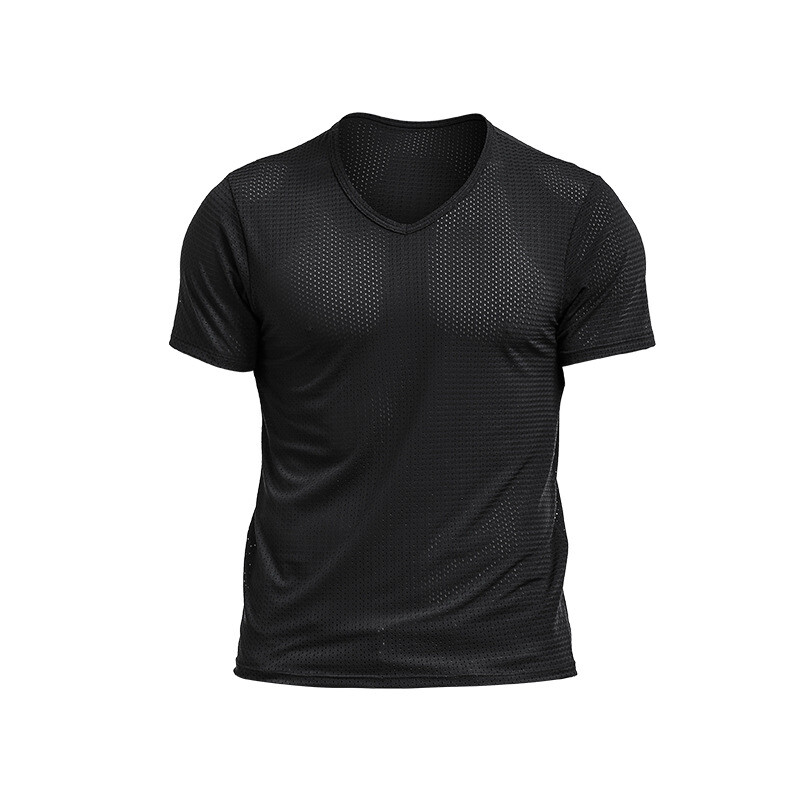 Men&rsquo;s Short Sleeve Ice Silk Top Tee T-Shirt Mesh Tagless V-Neck Breathable