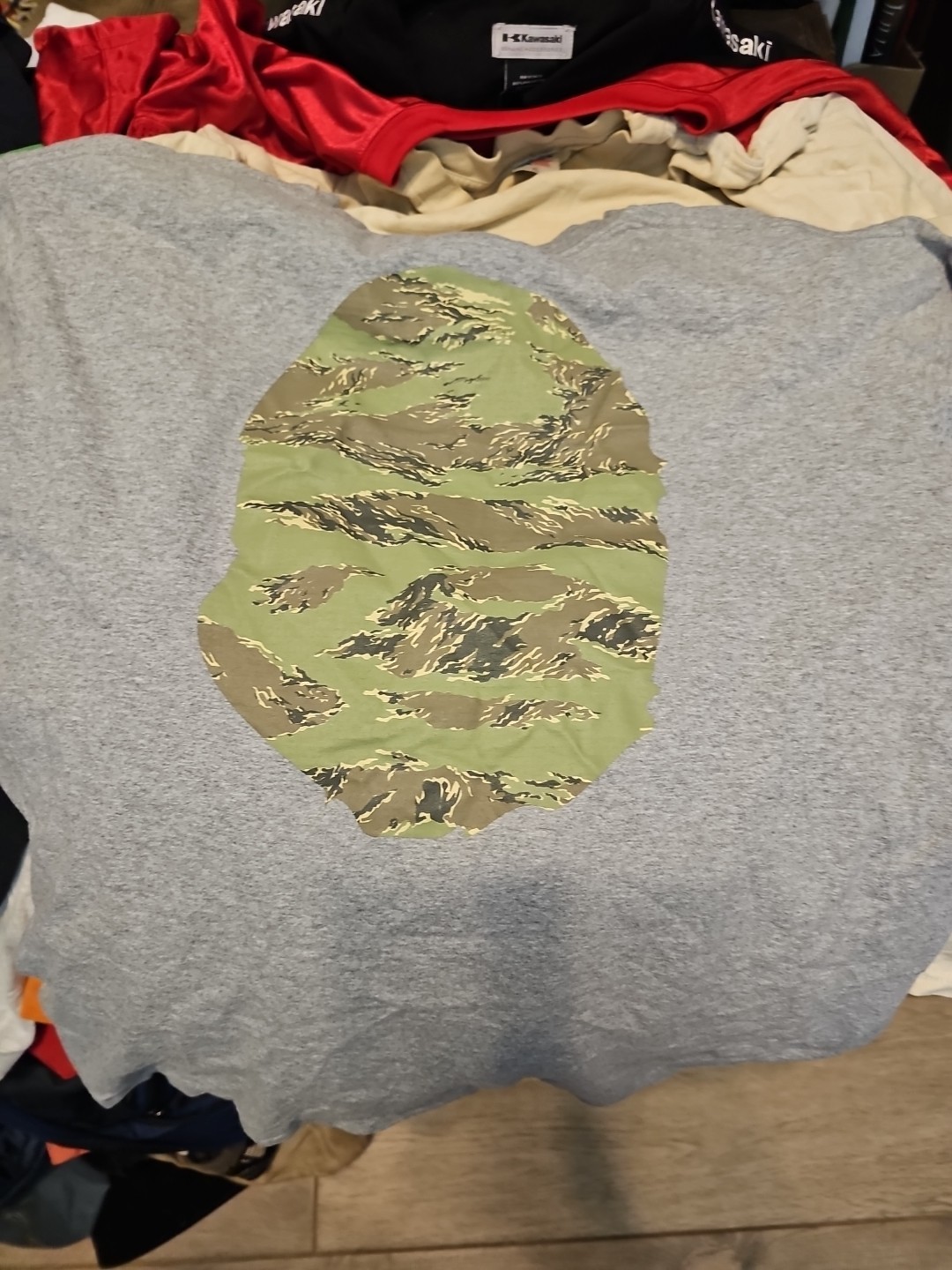 Bape 2 Xl Rare Big Ape Head Tiger Woodland Camo Grey Tee Small Stains See Pics