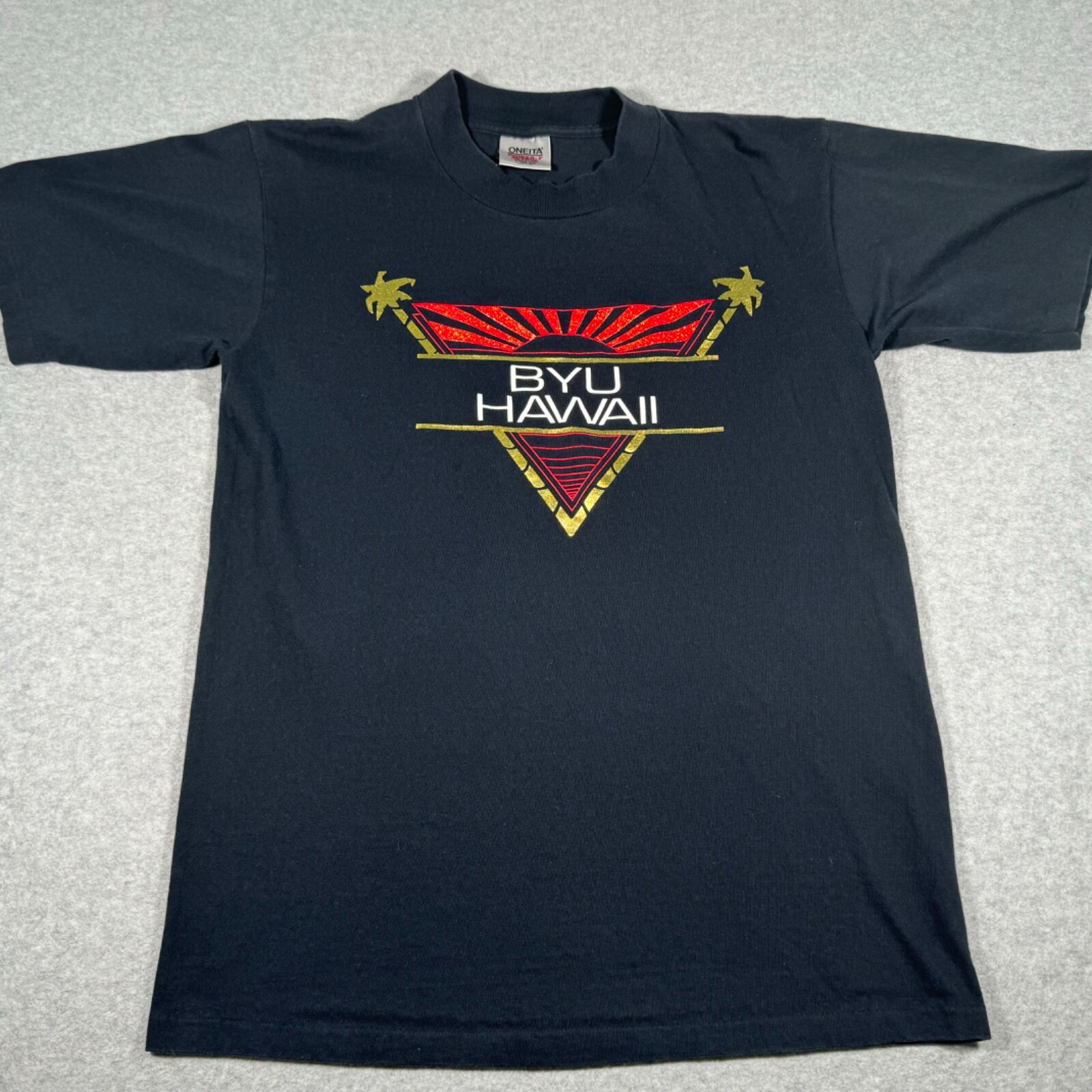 Vintage Hawaii Shirt Adult Medium Black Brigham Young Single Stitch Mens 90s