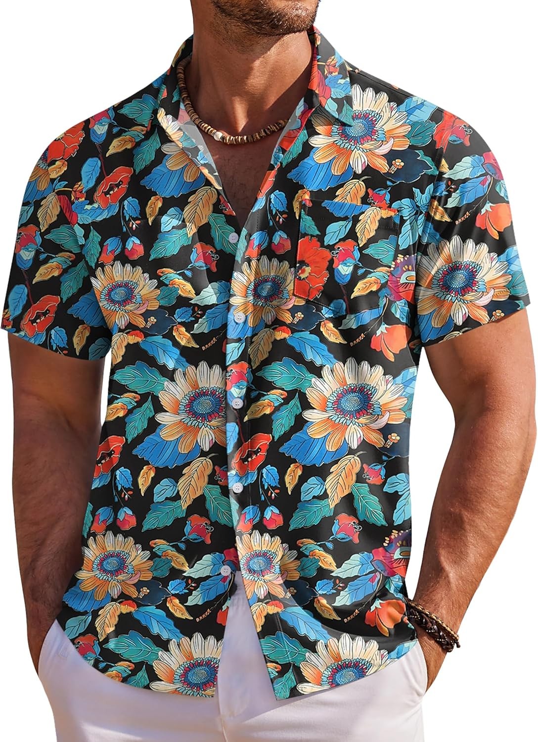 Men&rsquo;s Hawaiian Shirt Short Sleeve Floral Button Down Tropical Beach Holiday Top