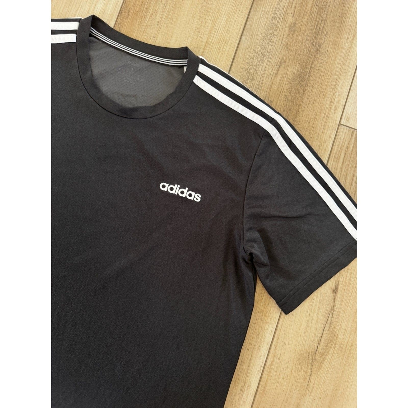 Adidas Climalite Black T-Shirt Mens Large 3 Stripe Athletic Gym Shirt Logo Sport
