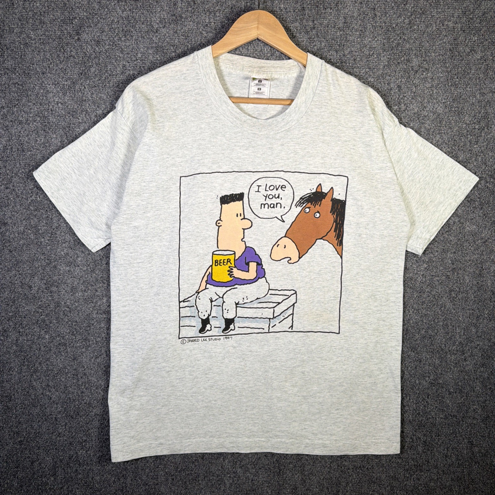 Vintage Beer Shirt Mens Large Gray 90s Budweiser Funny Quote Horse Parody