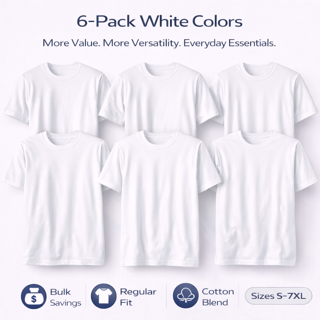 BILLIONHATS 6 Pack Men&rsquo;s Bulk Big Tall Short Sleeve Cotton Lightweight T-Shirt