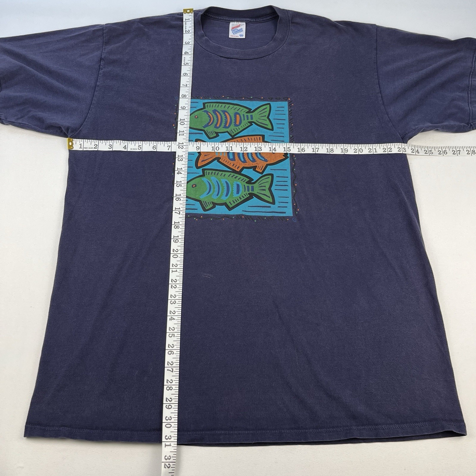 Jerzees T-Shirt Size XXL 48-50 Large Fish Art Made in USA 100% Combed Cotton