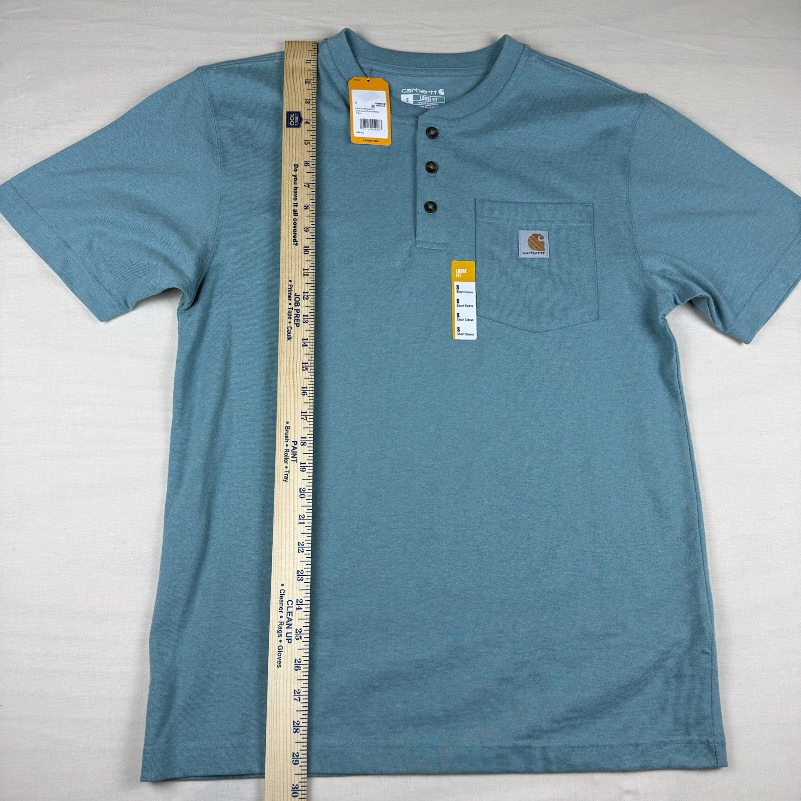 Carhartt Men’s S Loose Fit Pocket Henley T-Shirt Summer Blue Heather NWT TK0084