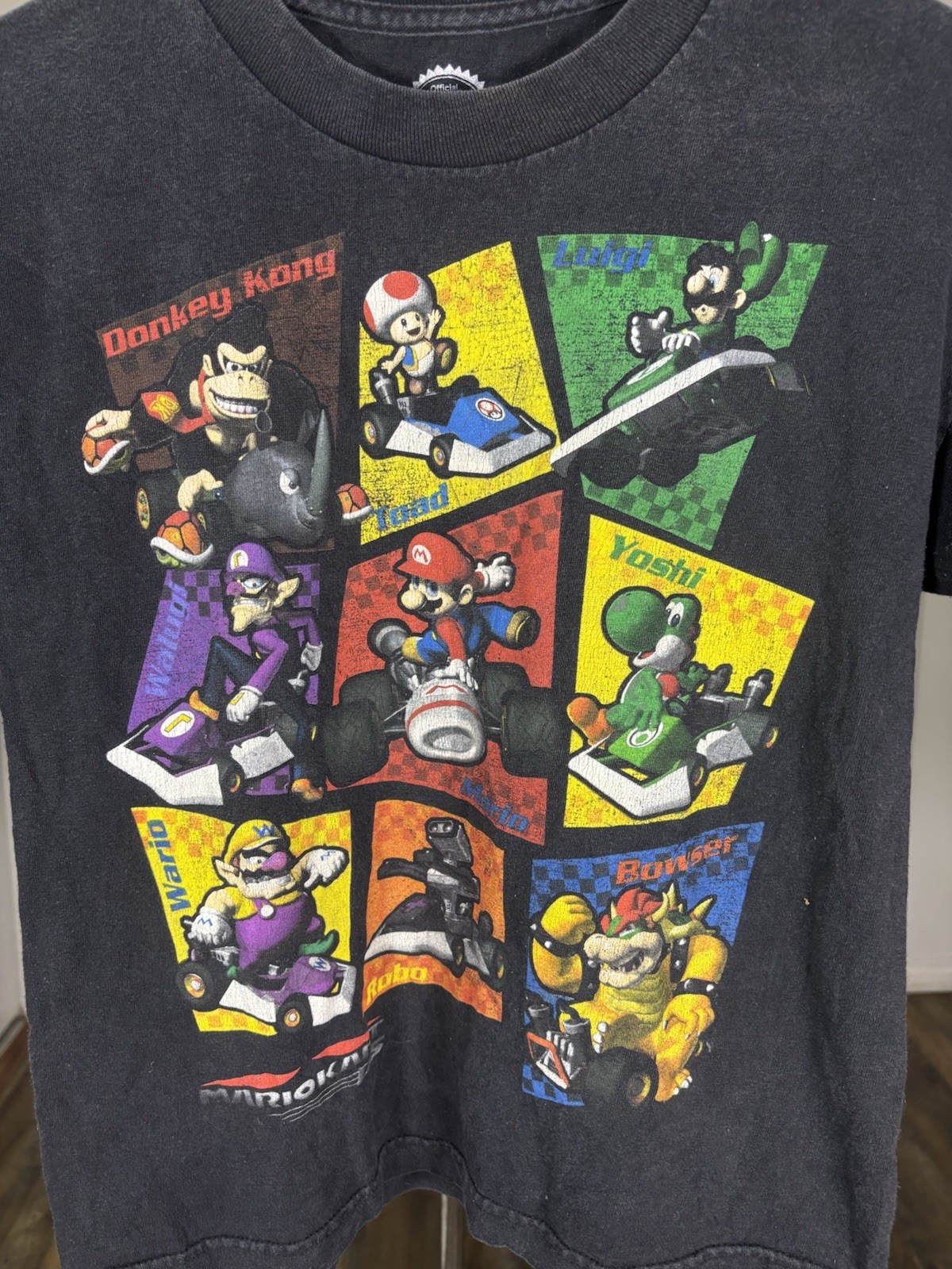 Nintendo Mario Kart Graphic Print Teens Black Crew Neck T-Shirt Size S