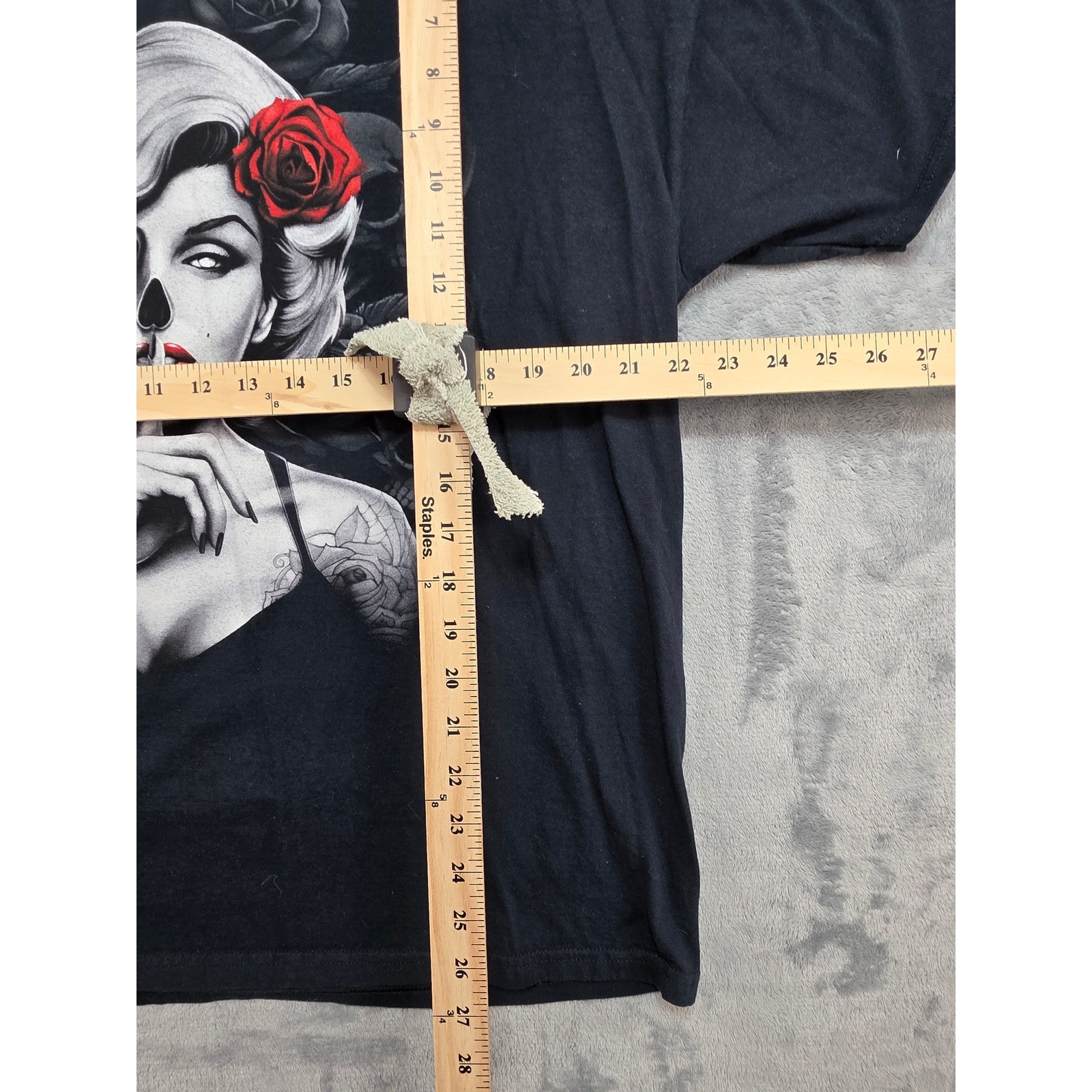 Fruit of the Loom HD Cotton Graphic T-Shirt Black XL Skull Rose Shhh Woman Tee