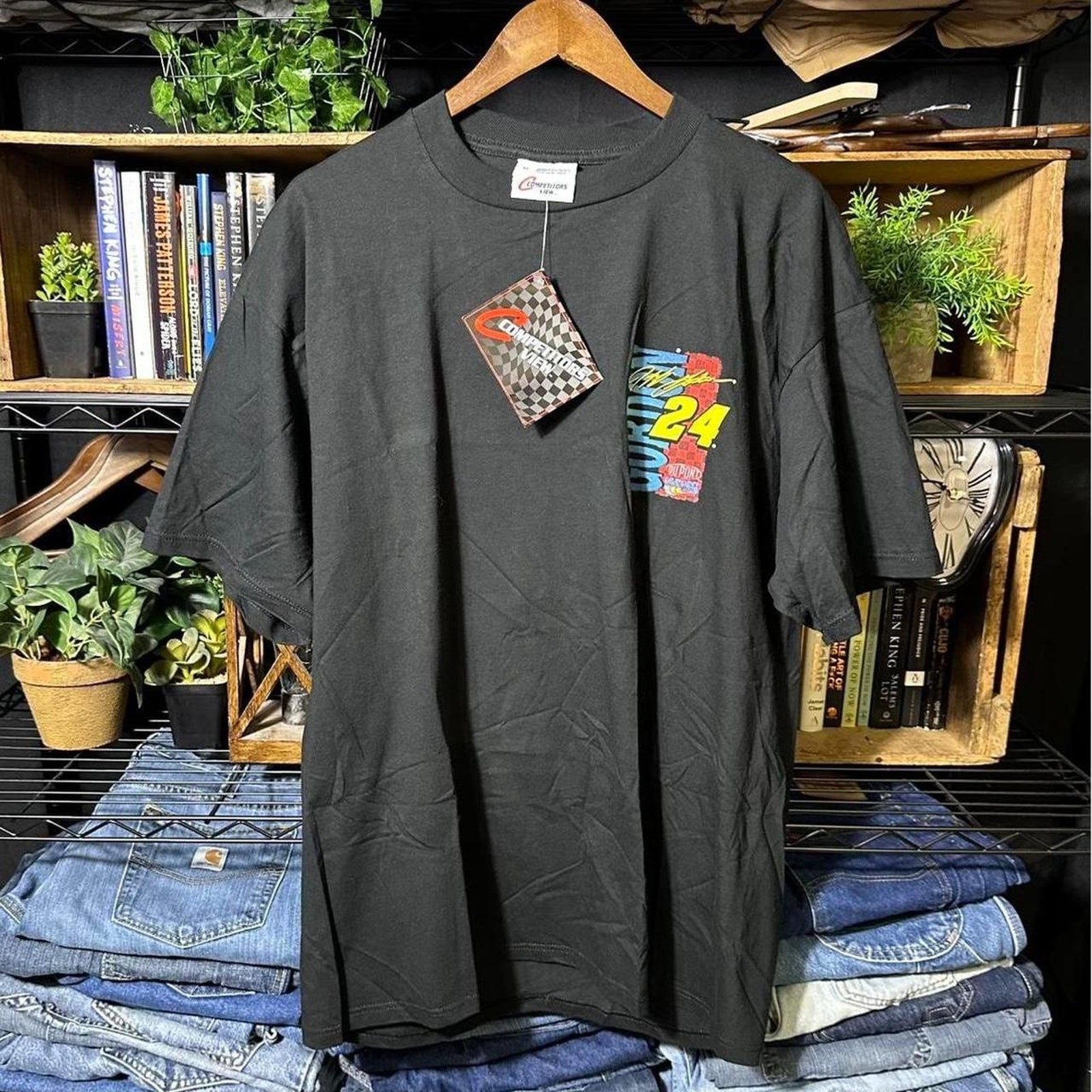 Vintage 90s Deadstock Jeff Gordon NASCAR Tee Shirt Black AOP Racing Shirt Men XL