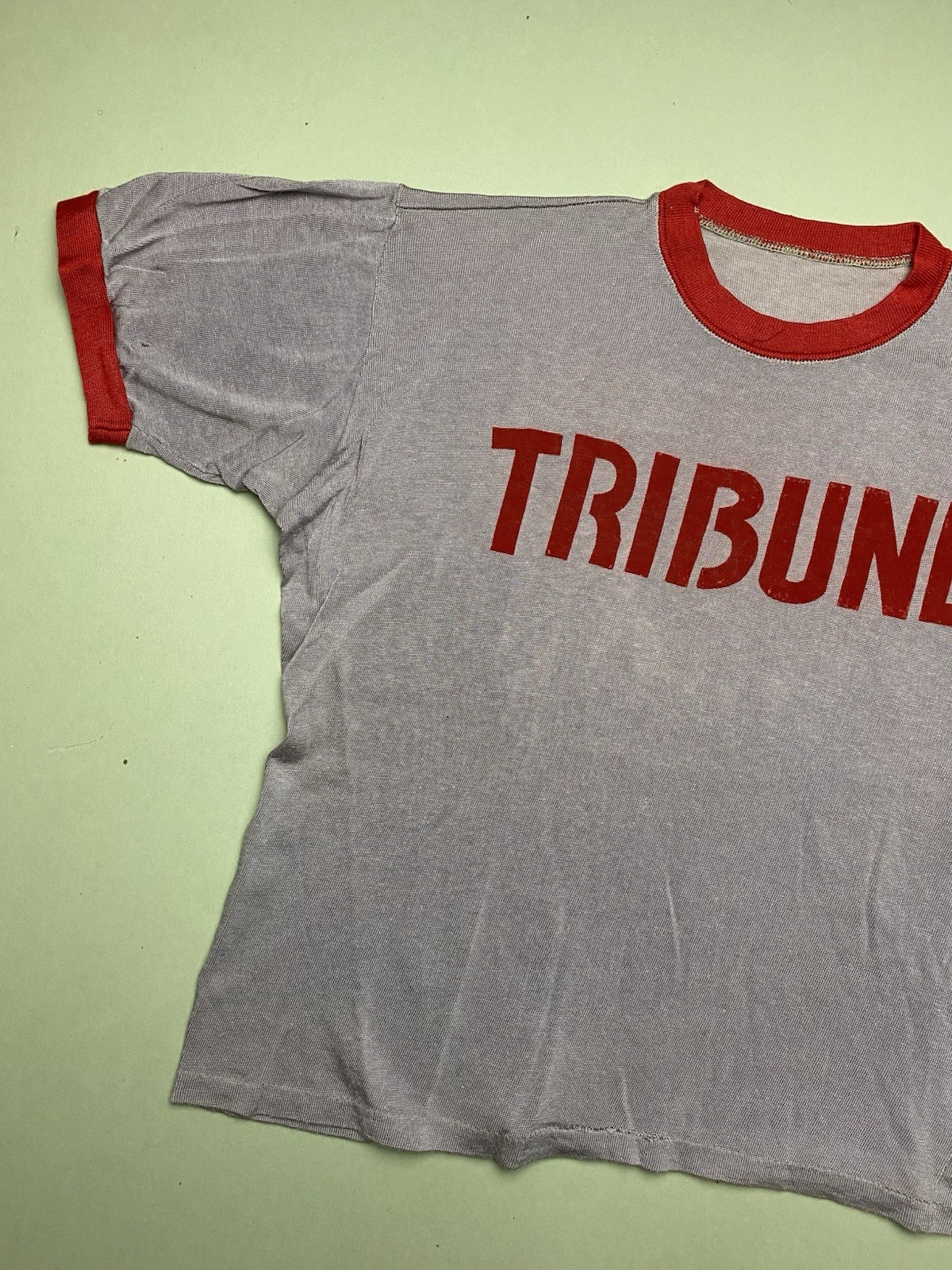 True Vintage 1970s Tribune Newspaper Ringer T-Shirt Single Stitch Acrylic Boxy