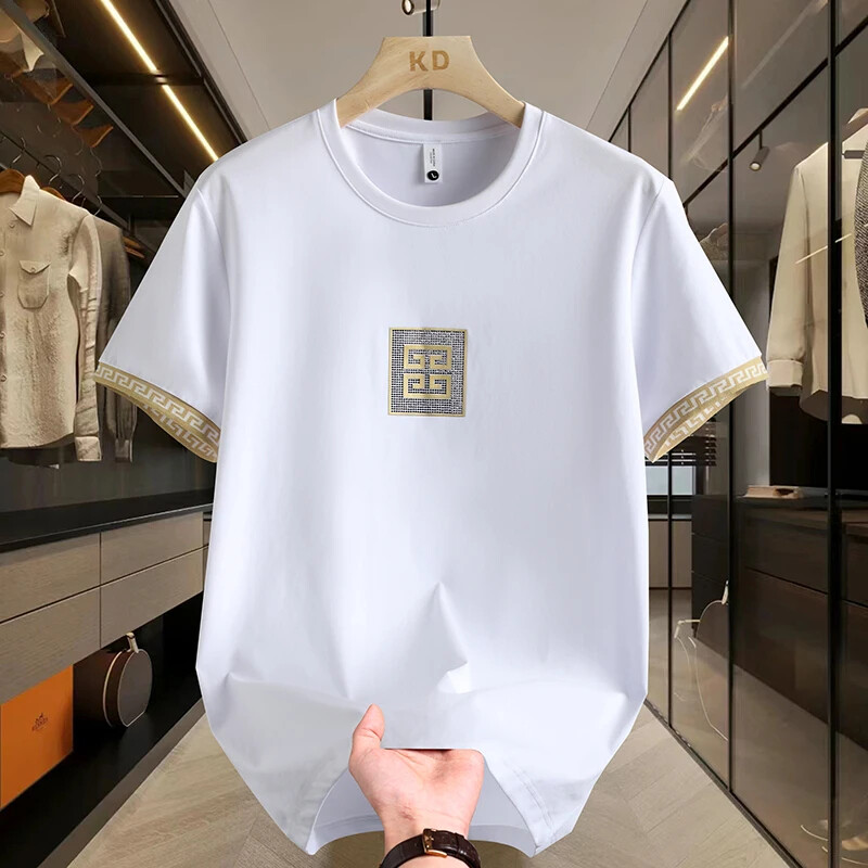 New Fashion Trend Embroidery Diamonds Rhinestone Short Sleeve Luxury Men T-Shirt