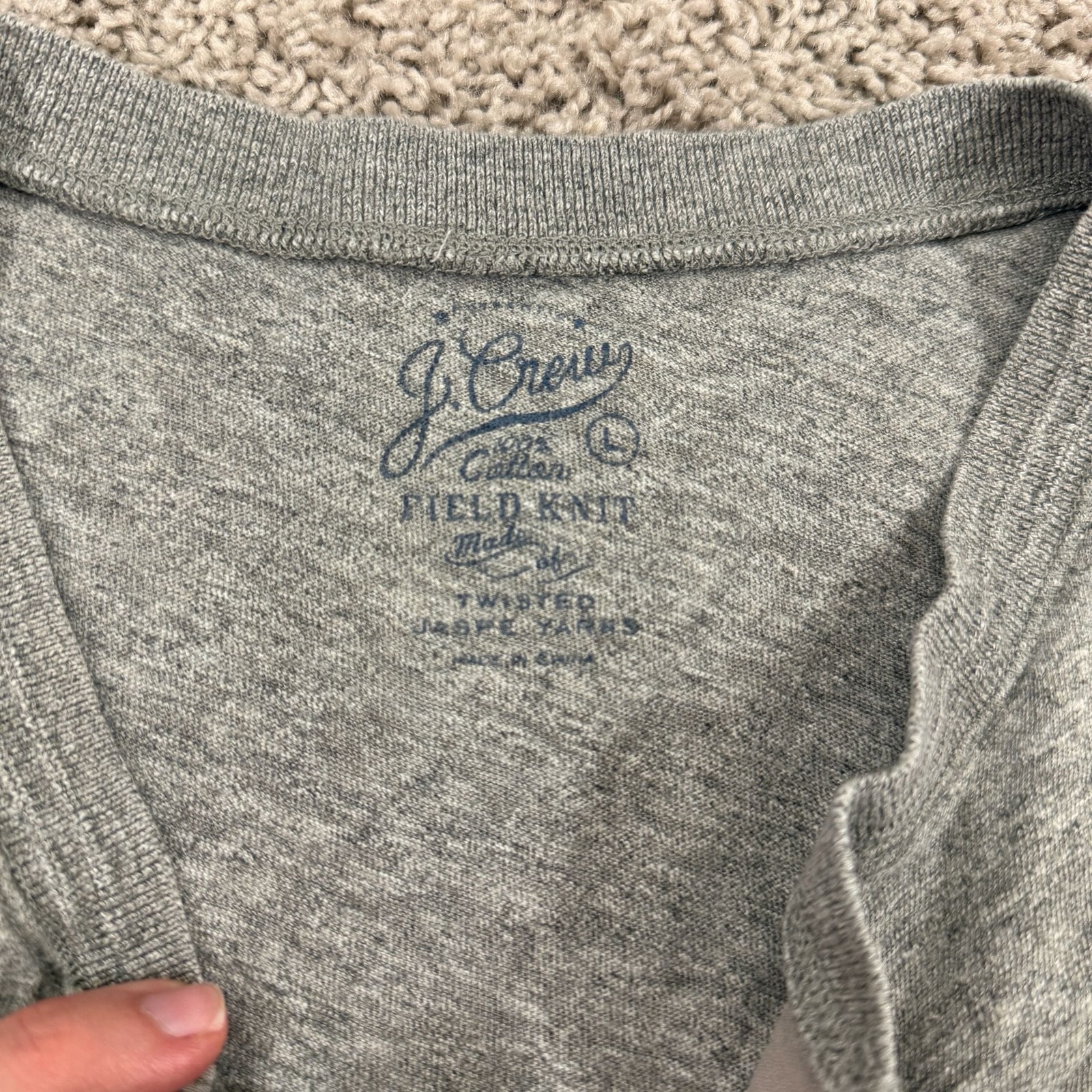J Crew Field Knit Henley Shirt Mens Large Gray Short Sleeve 100% Cotton