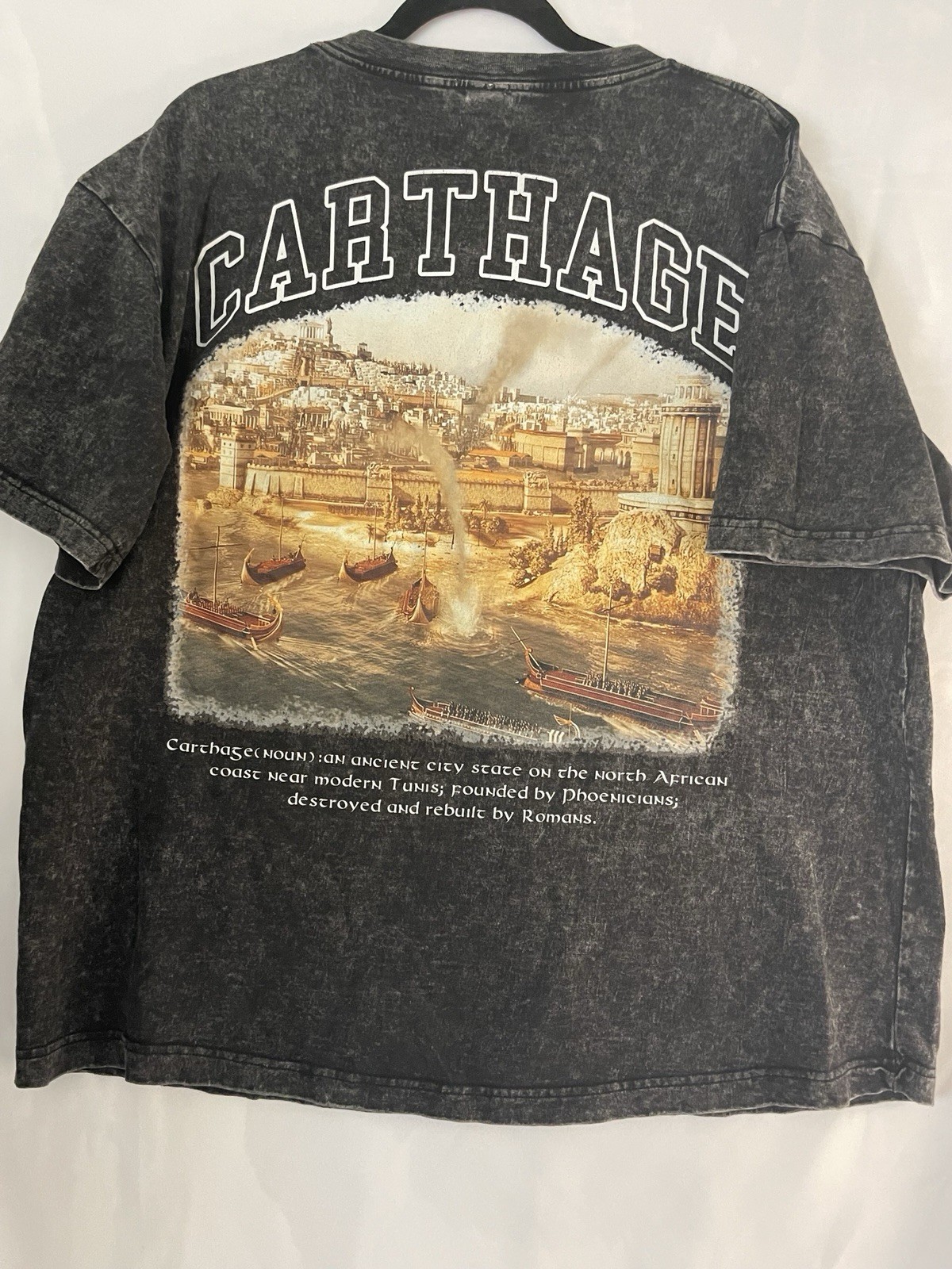 Men&rsquo;s Cotton Jersey Acid Wash Carthage Graphic T-Shirt Crew Neck Black L