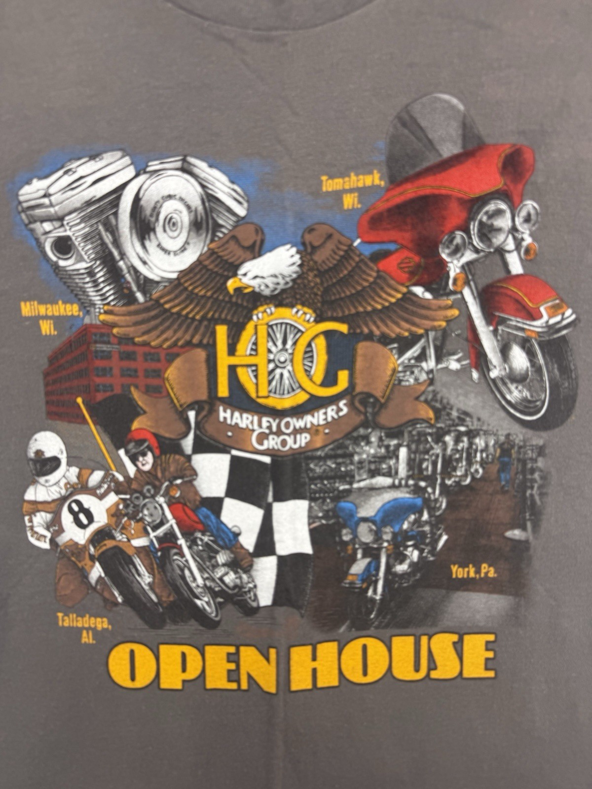 Vintage Harley Davidson HOG Open House T Shirt USA Made Biker XL Gray 90s
