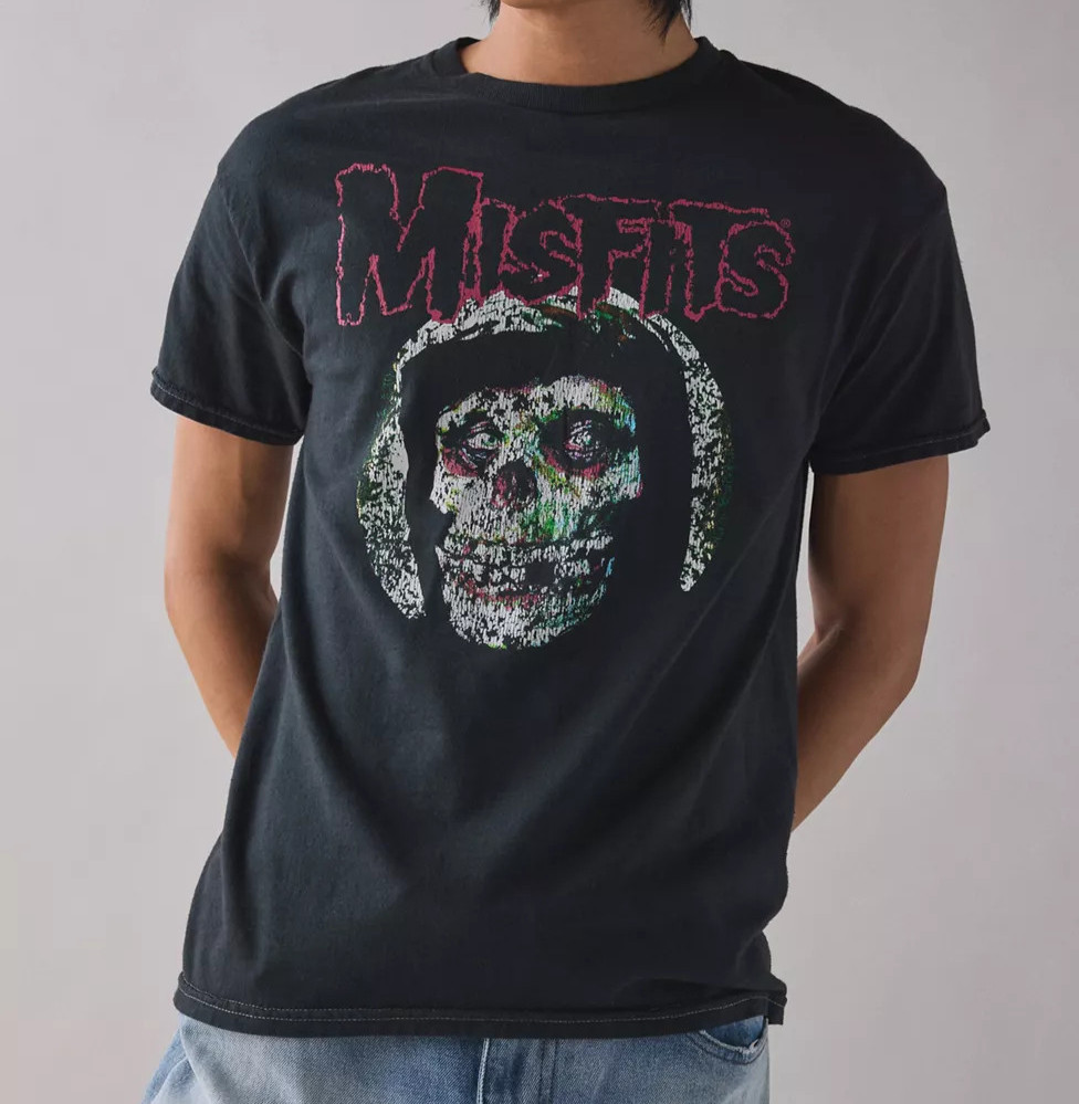 Misfits Skull Gray Acid Wash Oversize T-Shirt New