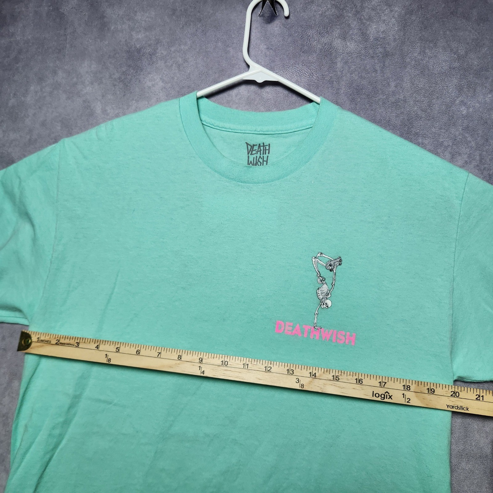 VTG Deathwish Skateboard League T-Shirt Mens Large Green Skeleton DWSL Skate Tee