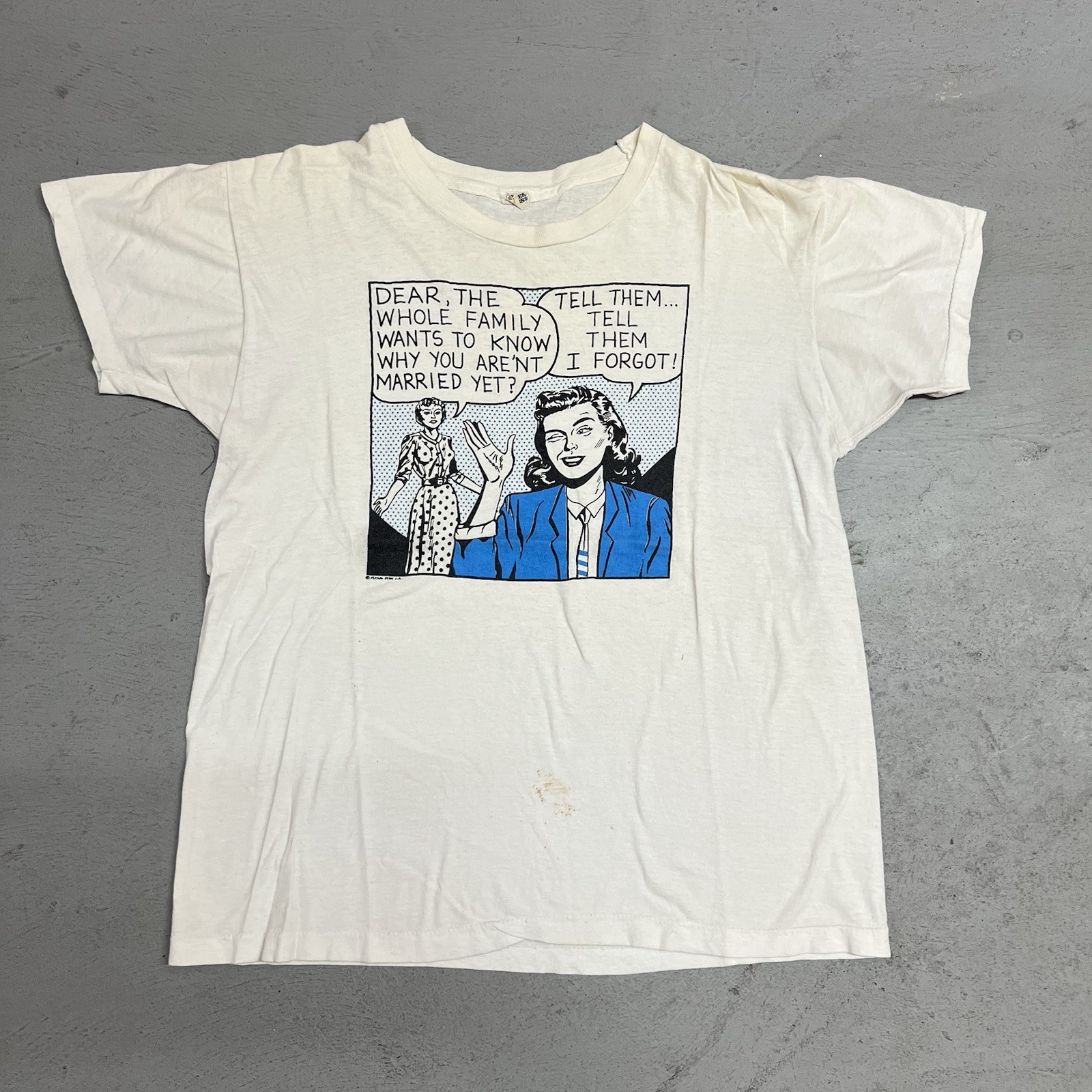 Vintage Roy Lichtenstein Flying Fish LA Shirt Forgot To Get Married 80s XL Art