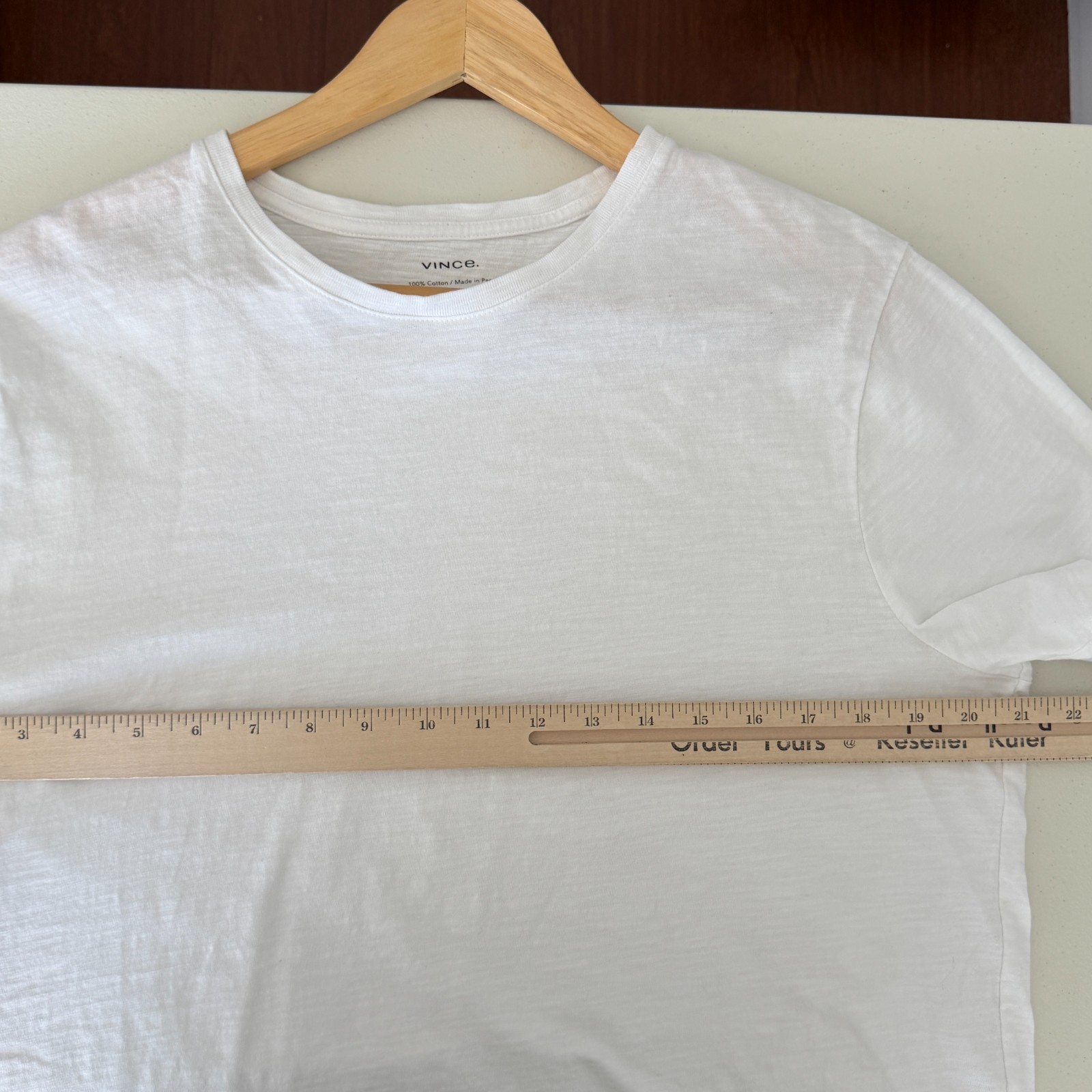 VINCE Shirt Mens Large White Heather Crew Neck Pima Cotton Short Sleeve Minimal