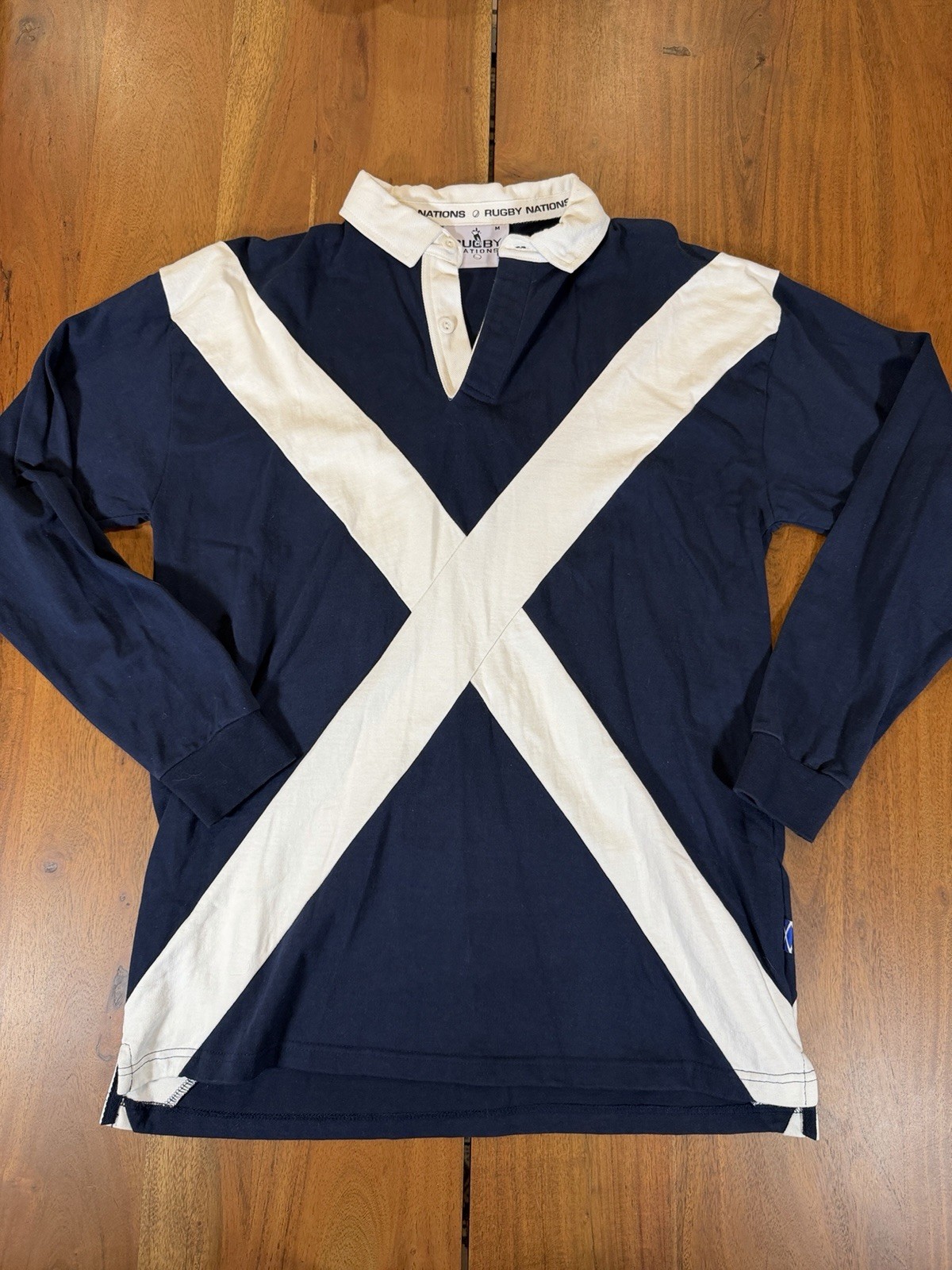 Rugby Nations Scotland Flag Long Sleeve Rugby Shirt Men&rsquo;s Size Medium M Blue