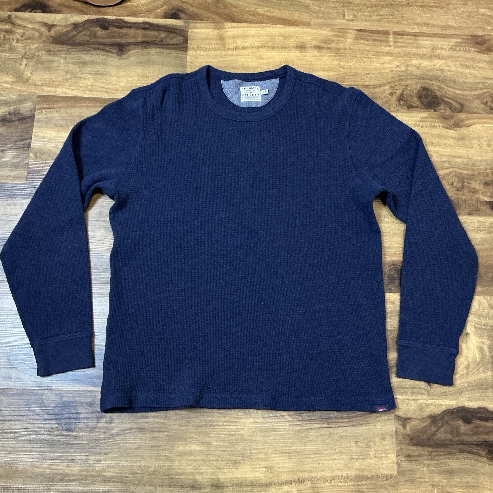 Faherty Cloud Waffle Crew Mens LARGE Organic Cotton Long Sleeve Thermal Pullover