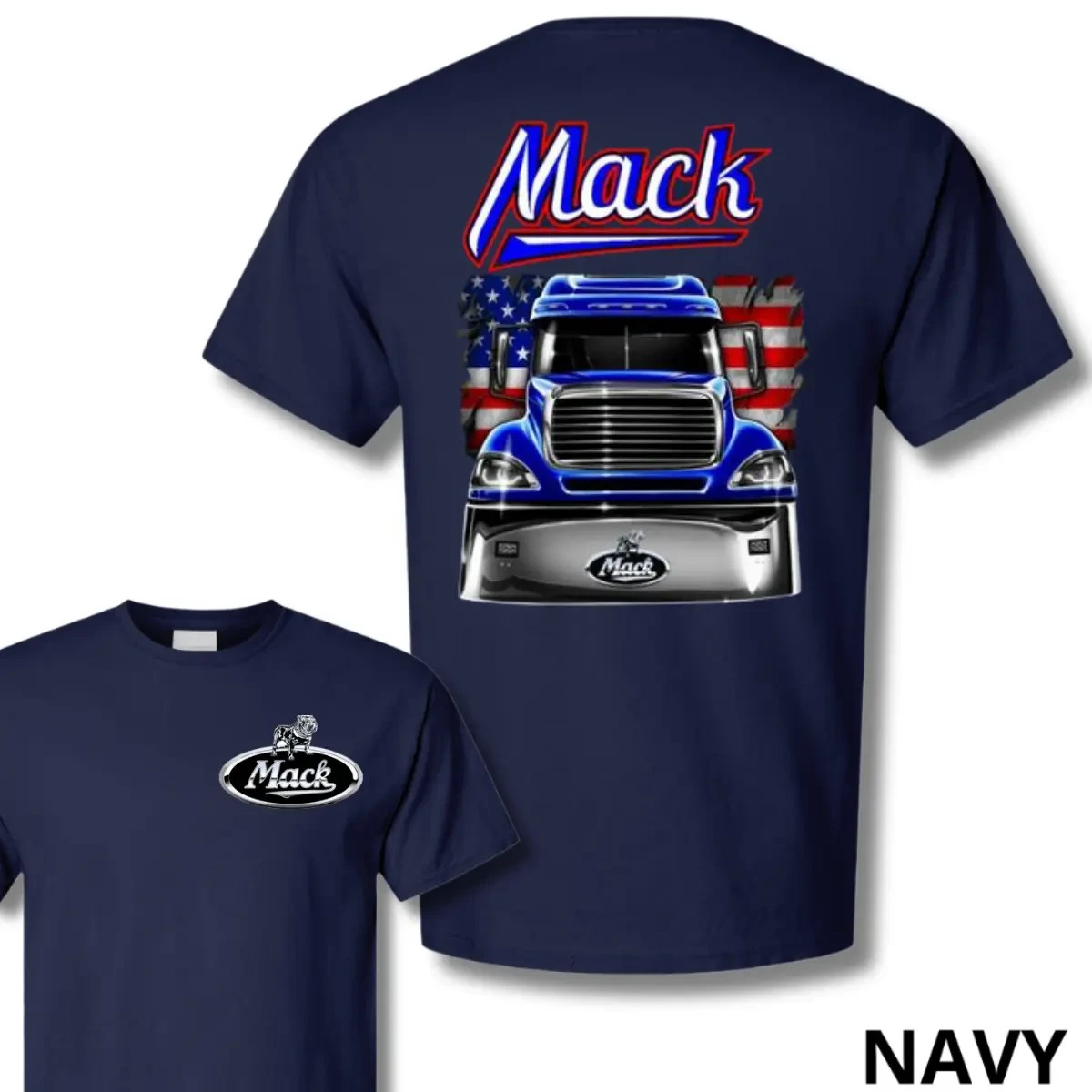 Mack Truck T-Shirt, Bold American Flag Graphic Tee, Soft Cotton Blend Shirt