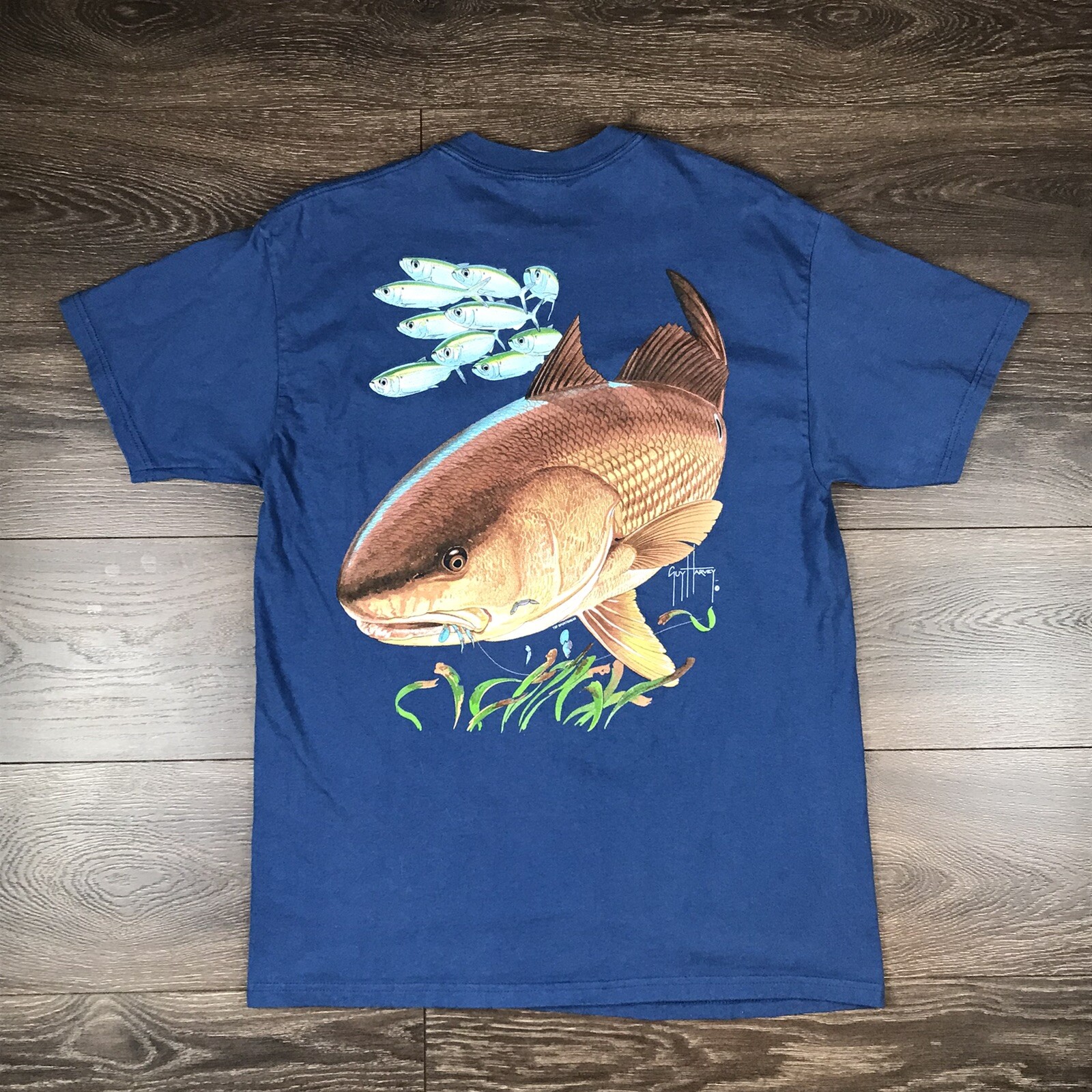 Guy Harvey Original Vintage Pocket T-Shirt Size Large Blue Fishing Shirt