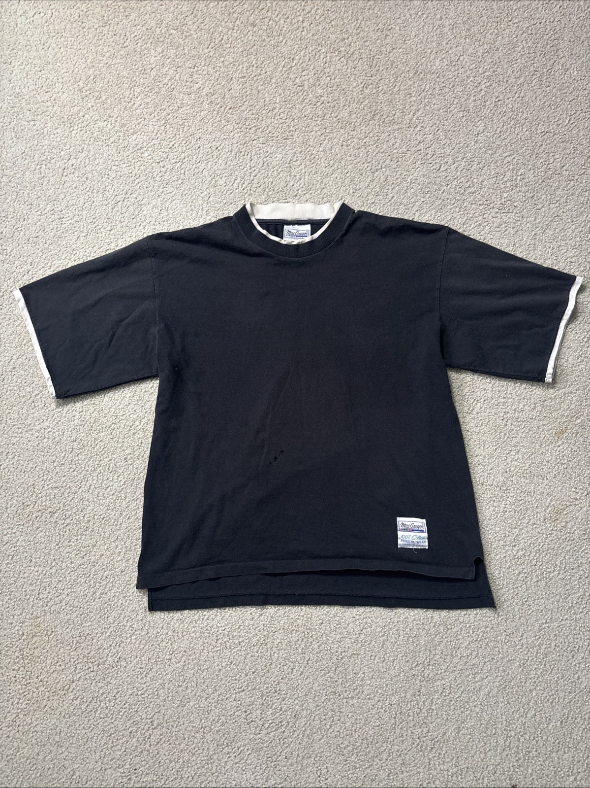 Double Lined Black T Shirt Vintage 1980’s Single Stitch MacGregor XL Made in USA