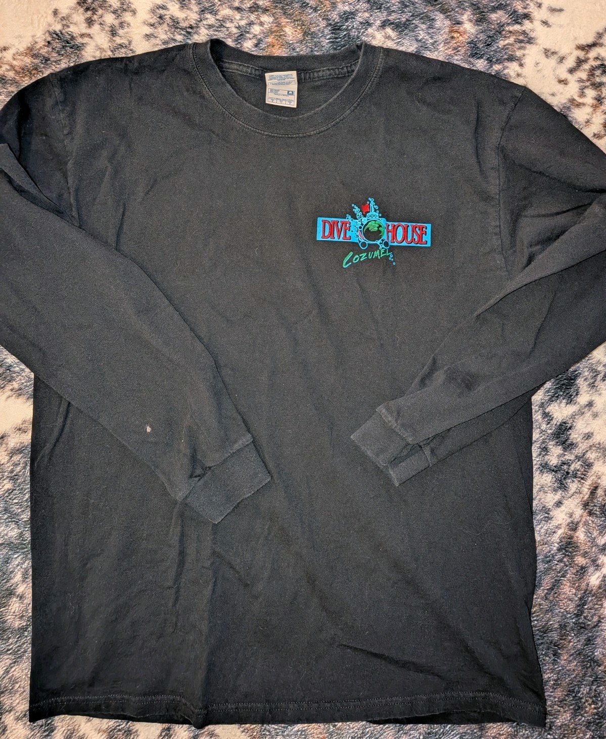 Vtg Yazbek Men’s Black Dive House Cozumel Graphic Crew Neck Tee Long Sleeve L