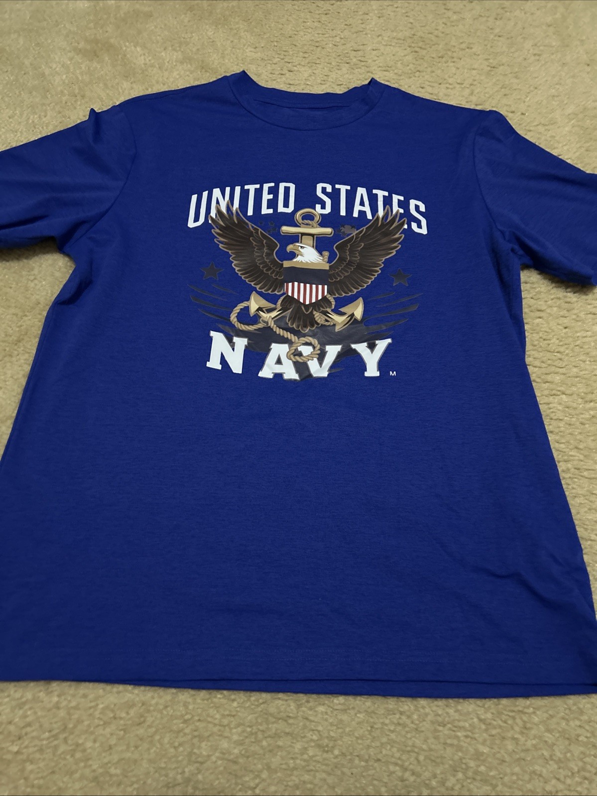 United States US Navy Print shirt Medium Blue Tee 100% Polyester New No Tags