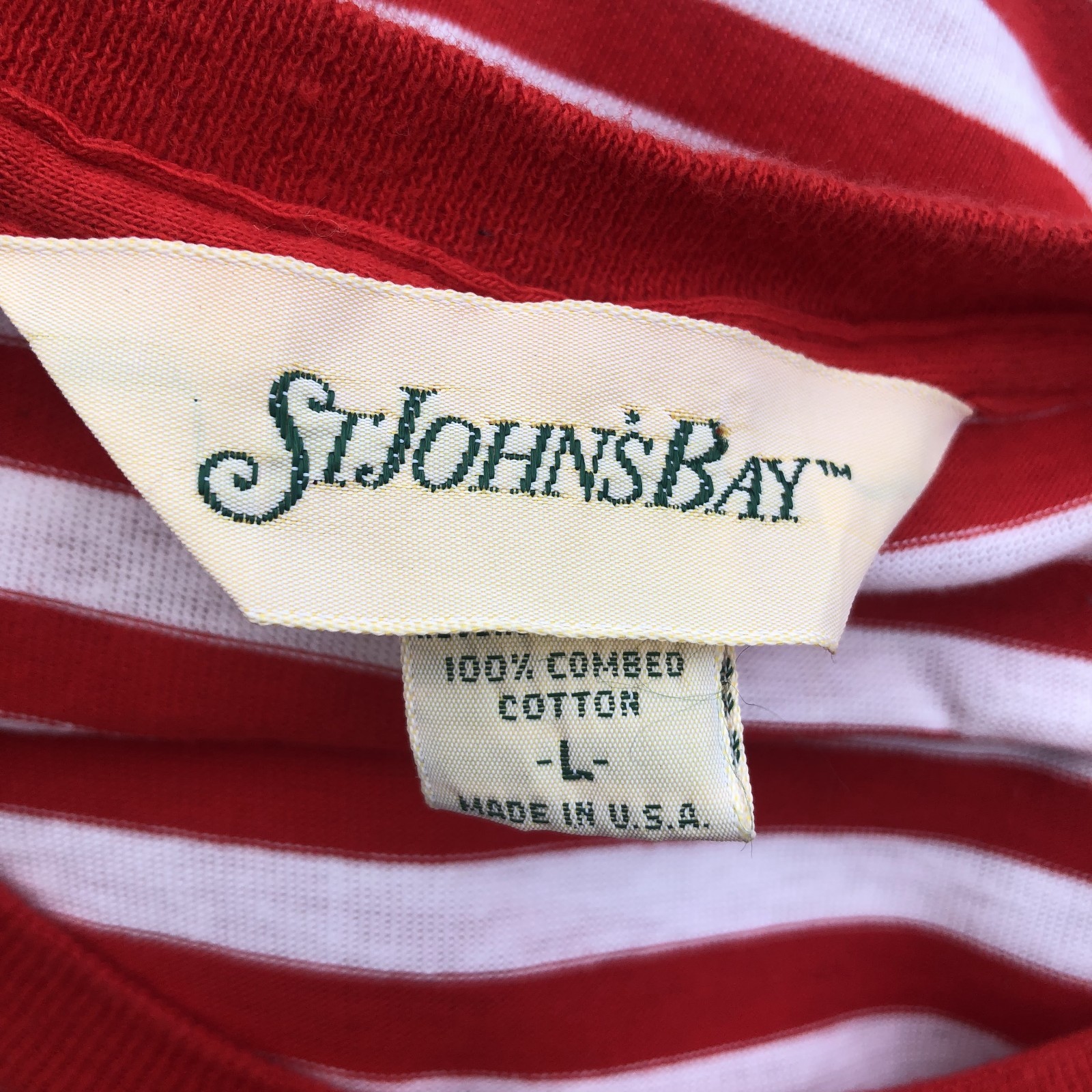 Vintage 90s St. Johns Bay Waldo Single Stitch Pocket T Shirt L USA Ringer Skater