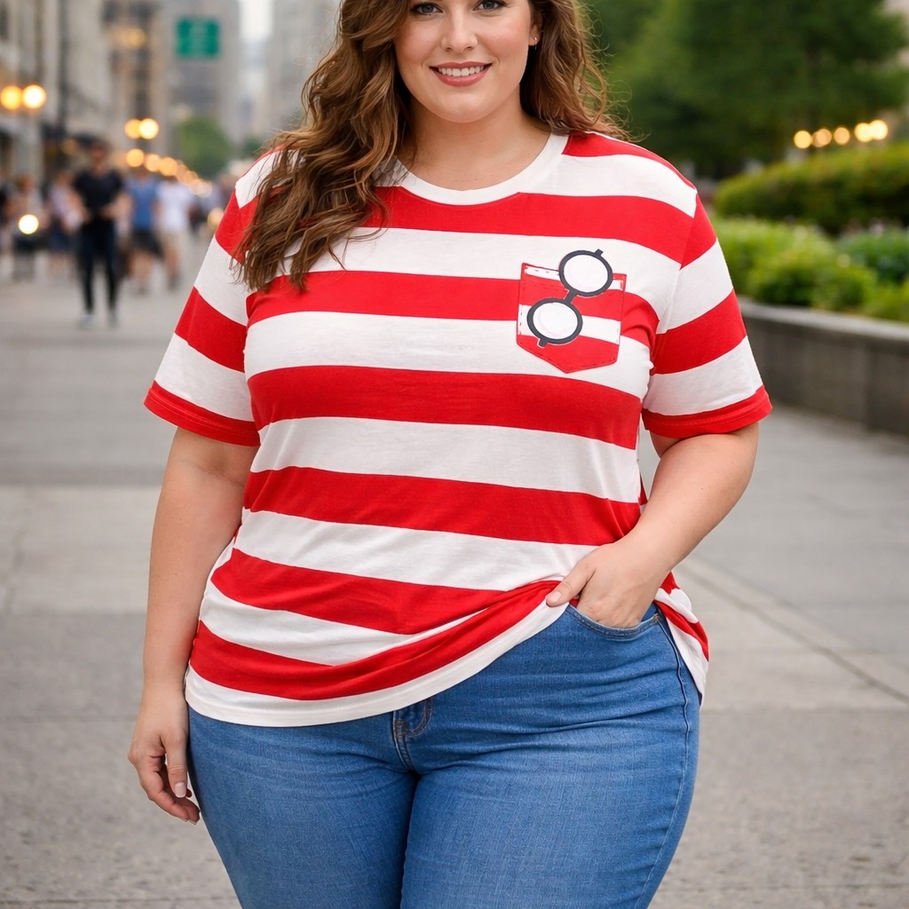 Where&rsquo;s Waldo Tee Unisex 2XL Red White Striped Graphic Shirt Geekcore Novelty